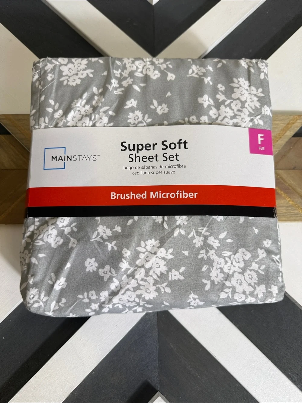 Mainstays Gray and White Floral Brushed Microfiber Sheet Set
